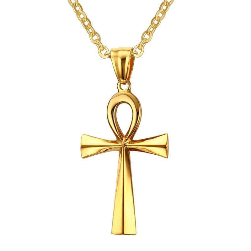 Steel Gold Egypt Cross Pendant Necklace Refine Zone Jewelry