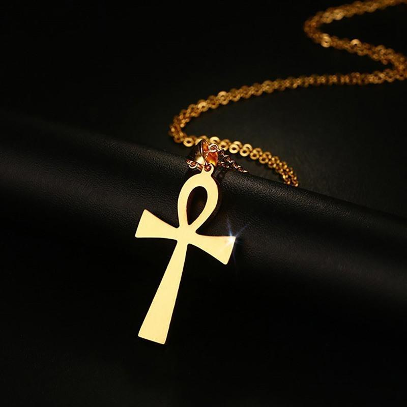 Steel Gold Egypt Cross Pendant Necklace Refine Zone Jewelry