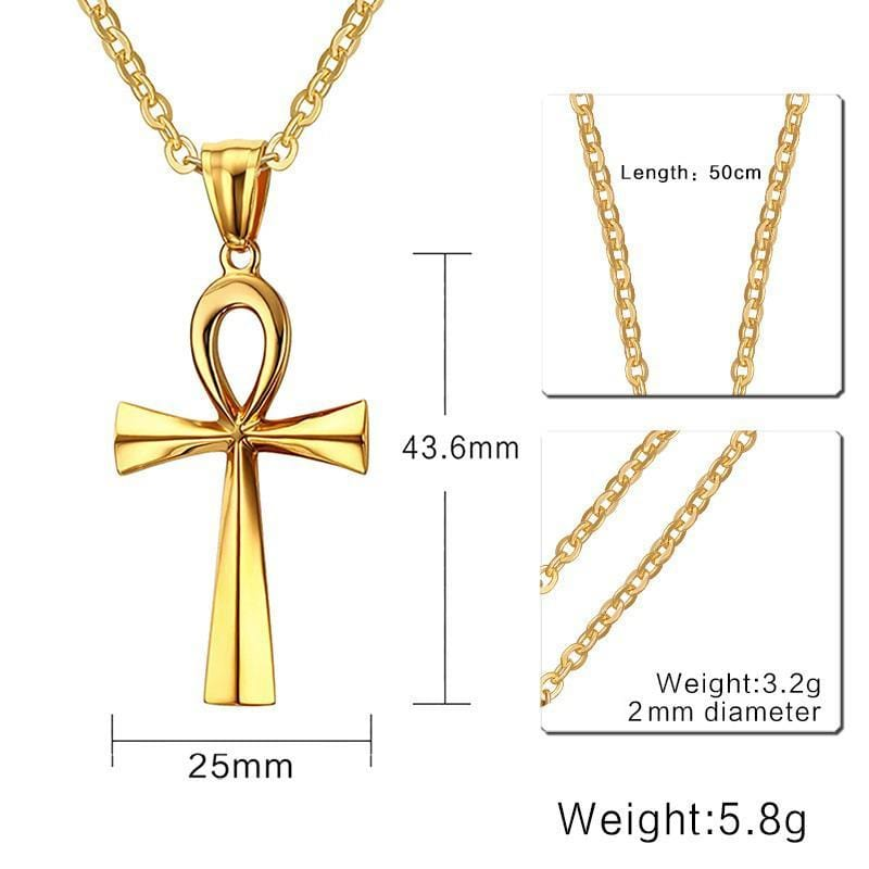 Steel Gold Egypt Cross Pendant Necklace Refine Zone Jewelry