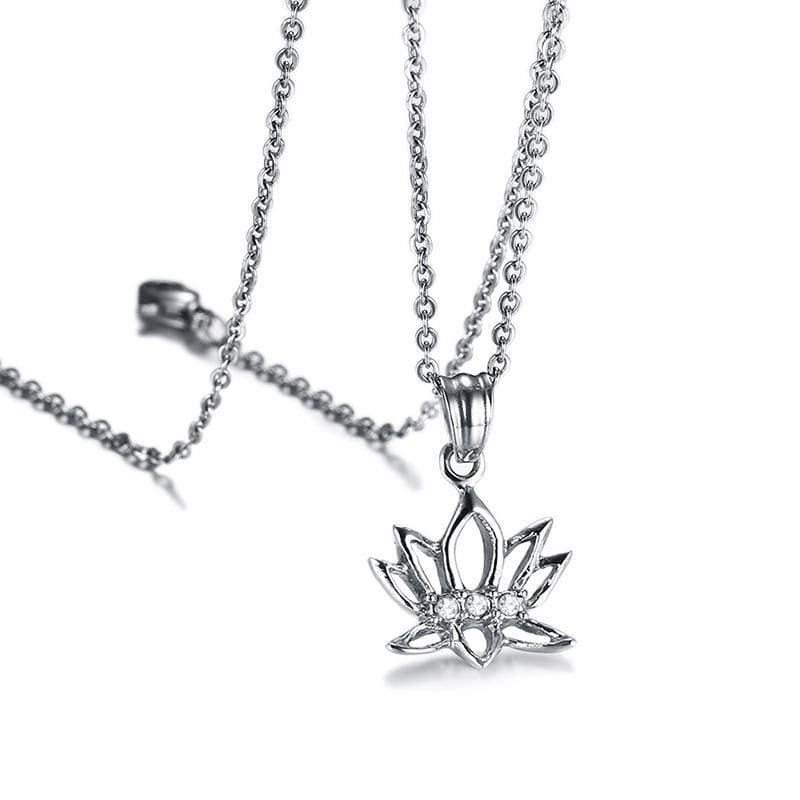 Stainless Steel Womens Lotus Flower Necklace Necklace Refine Zone Jewelry