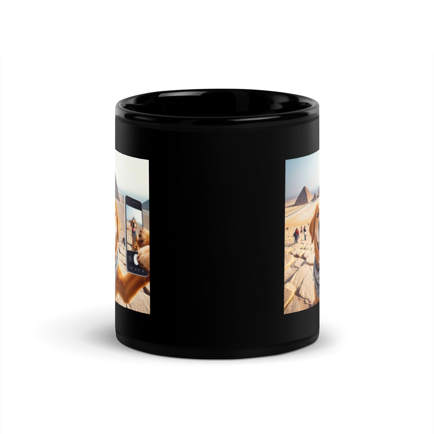 Black Glossy Mug - Dog Selfie at the Pyramids Mugs Refine Zone   