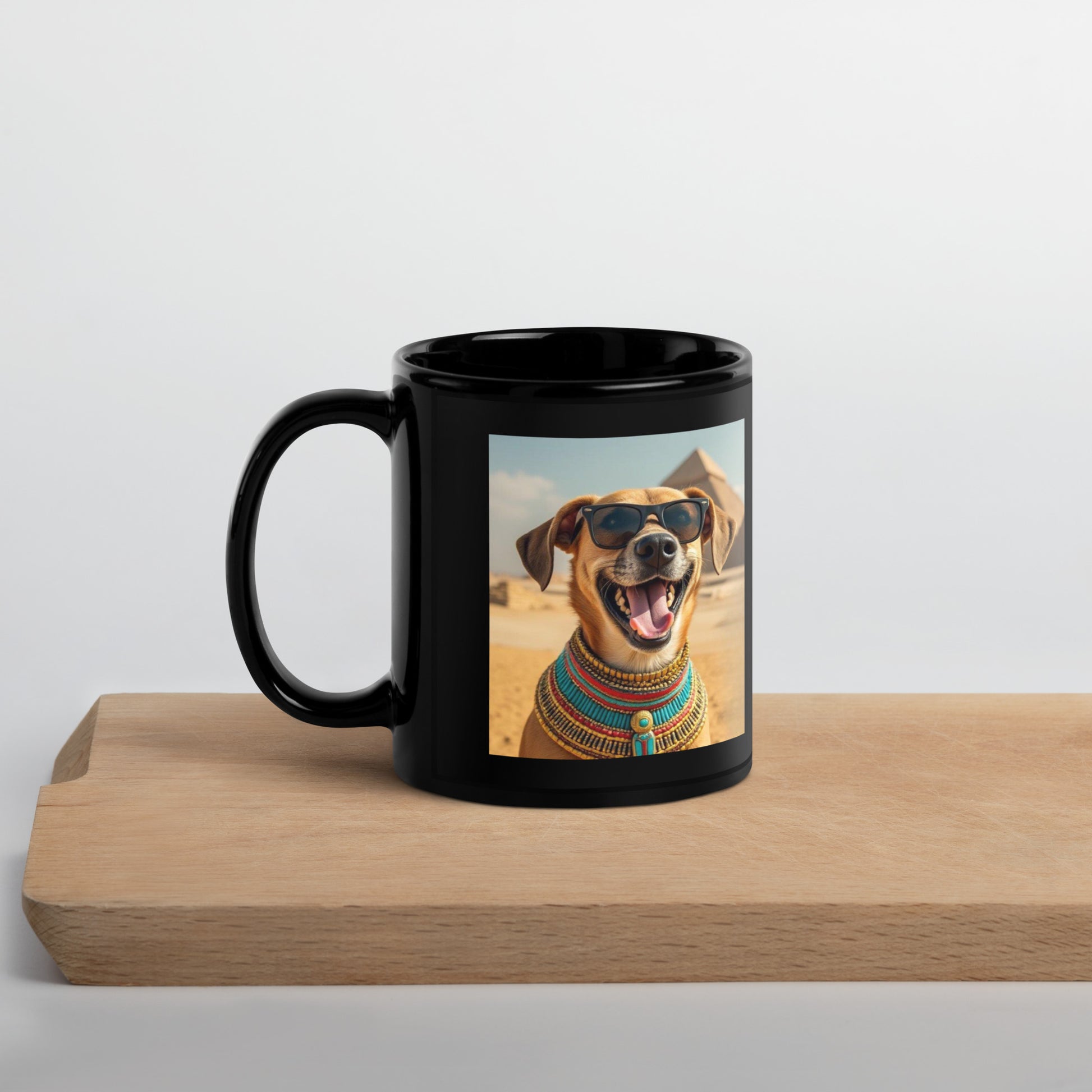 Black Glossy Mug - Dog in Sunglasses at Pyramids Mugs Refine Zone   