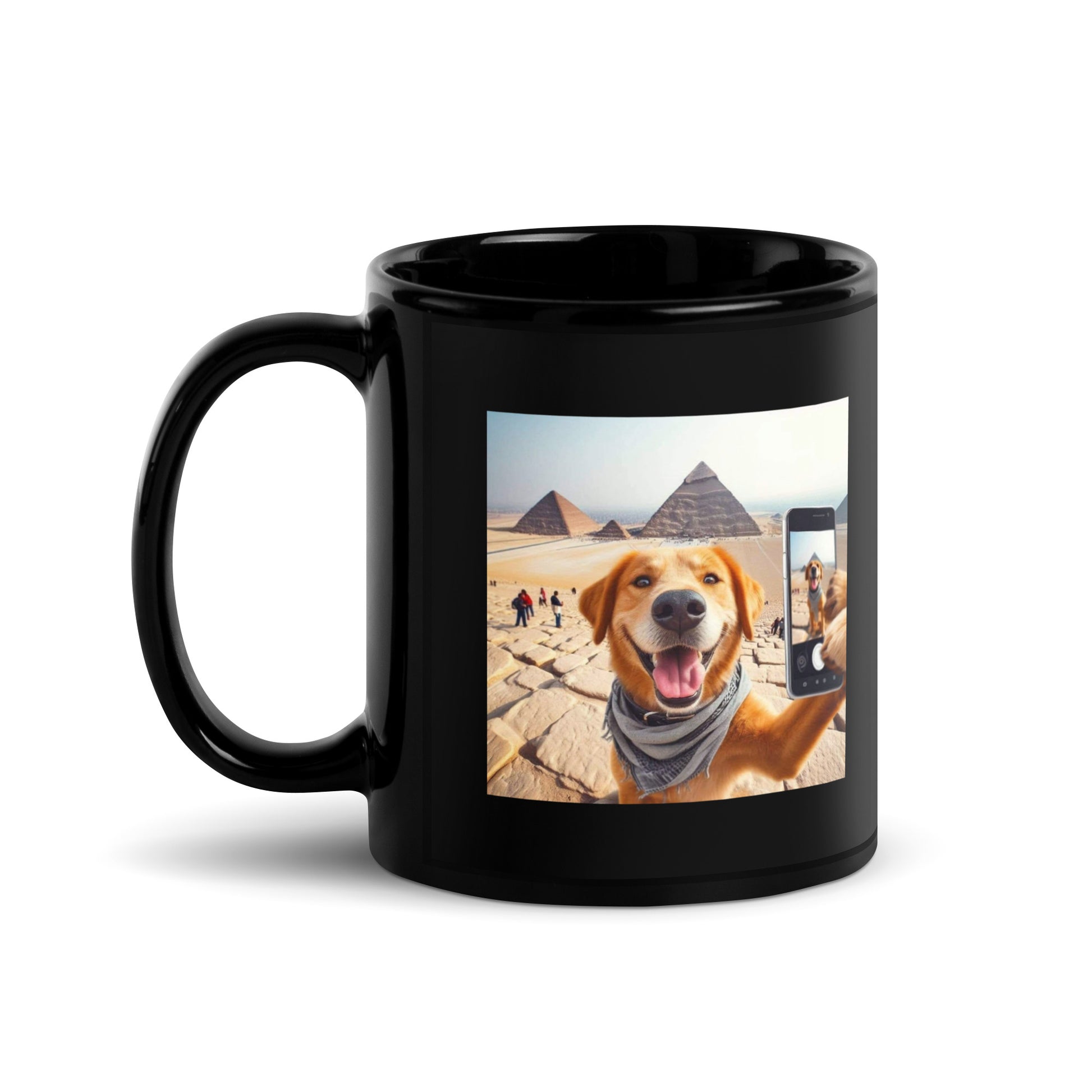 Black Glossy Mug - Dog Selfie at the Pyramids Mugs Refine Zone 11 oz  