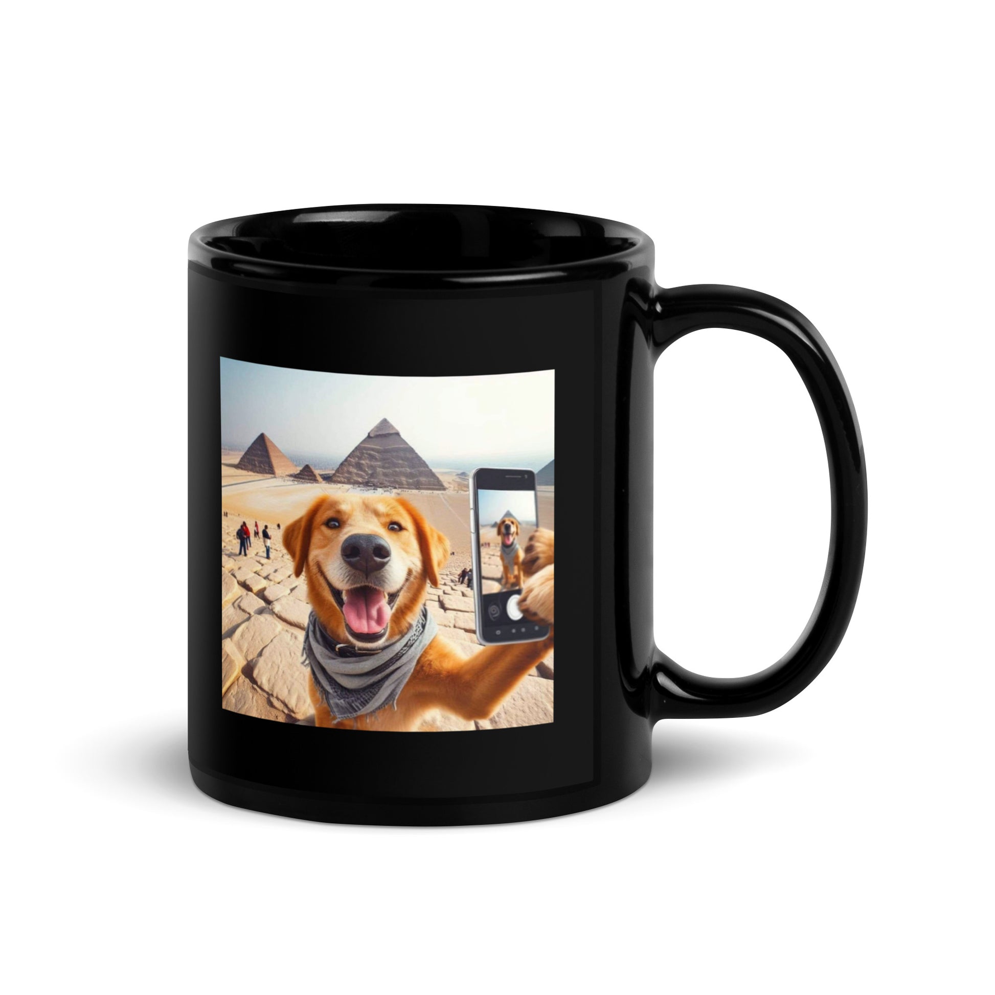 Black Glossy Mug - Dog Selfie at the Pyramids Mugs Refine Zone   