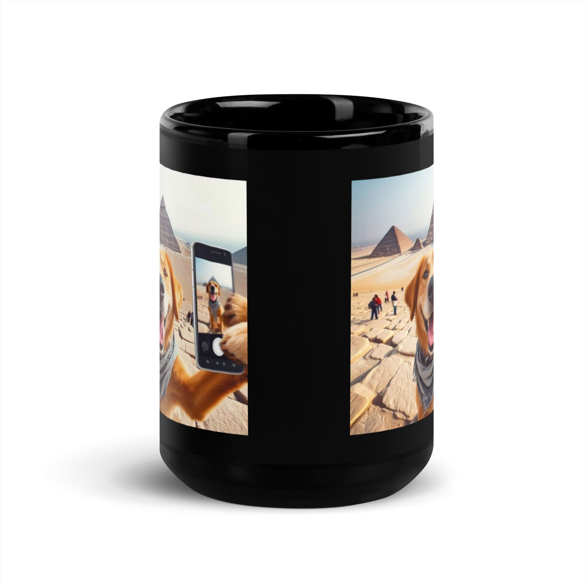 Black Glossy Mug - Dog Selfie at the Pyramids Mugs Refine Zone   