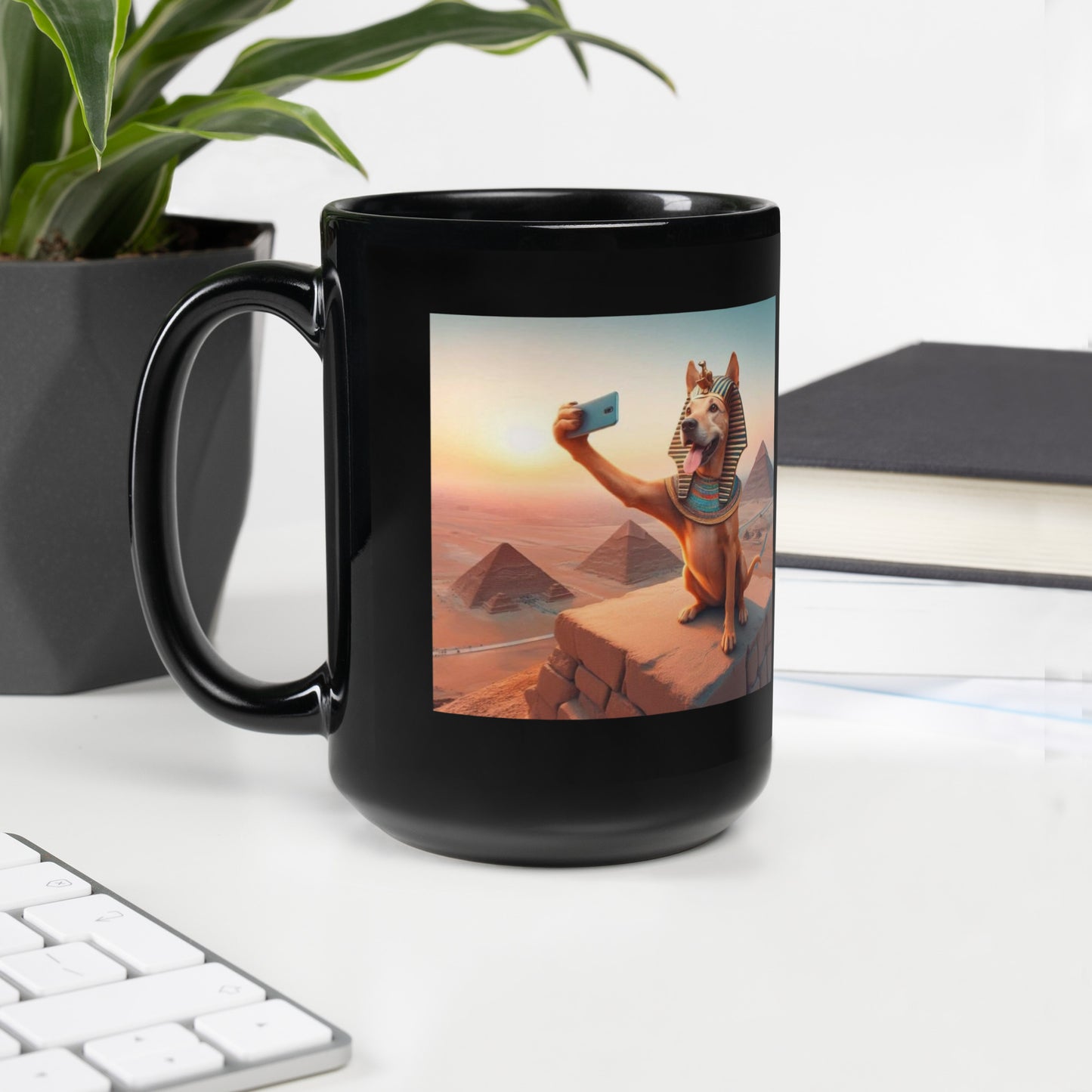 Black Glossy Mug - Legendary Dog Selfie at the Pyramids Mugs Refine Zone 15 oz  