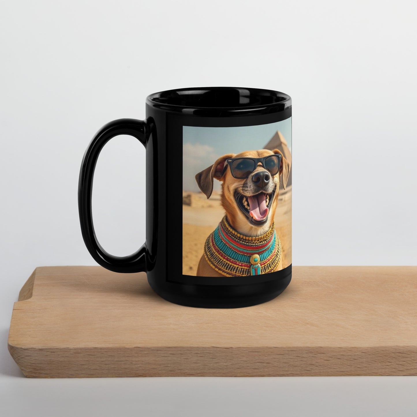 Black Glossy Mug - Dog in Sunglasses at Pyramids Mugs Refine Zone   