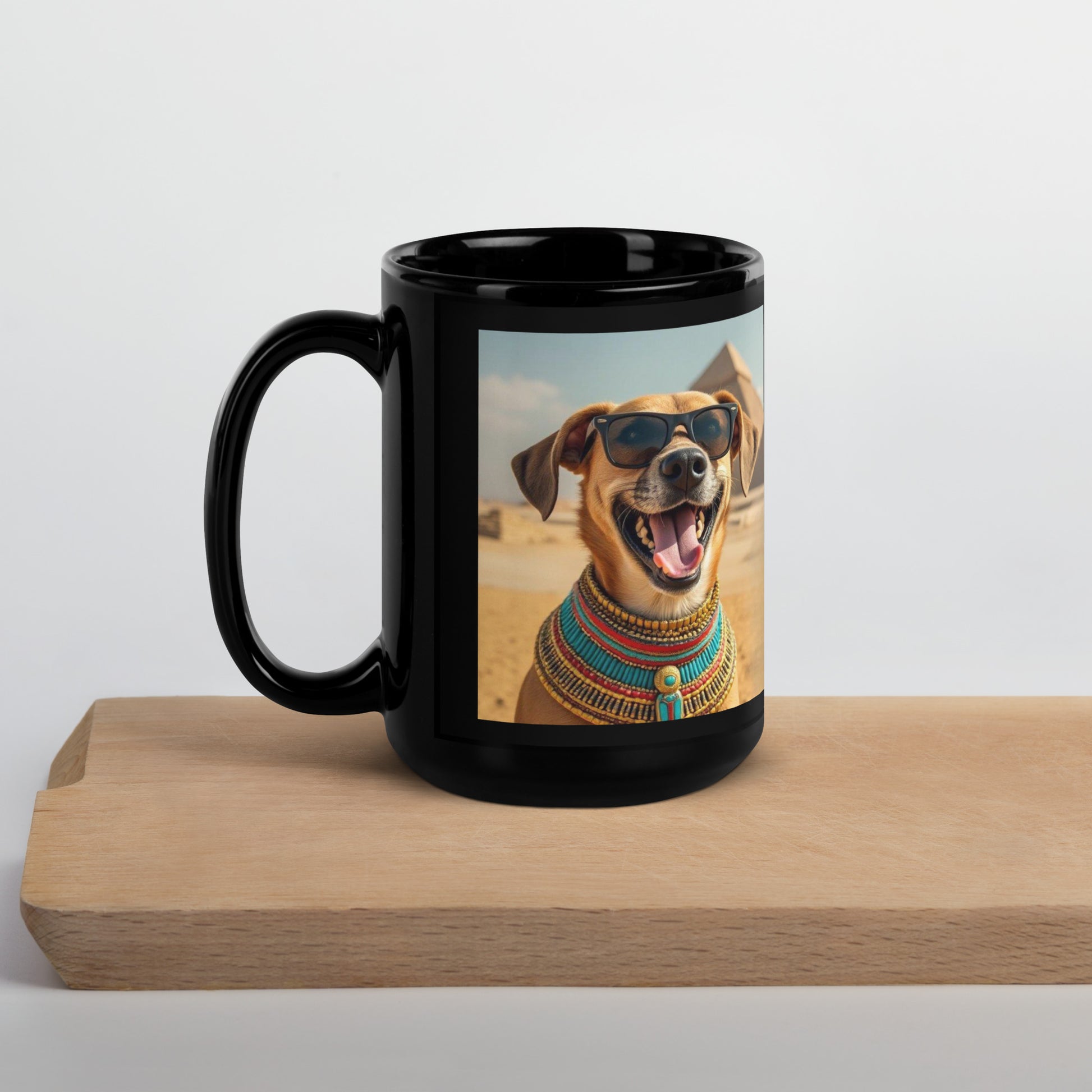 Black Glossy Mug - Dog in Sunglasses at Pyramids Mugs Refine Zone   