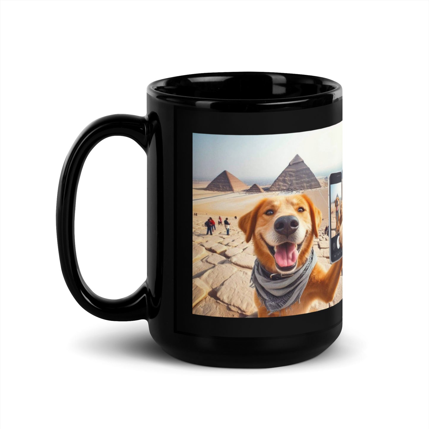 Black Glossy Mug - Dog Selfie at the Pyramids Mugs Refine Zone 15 oz  