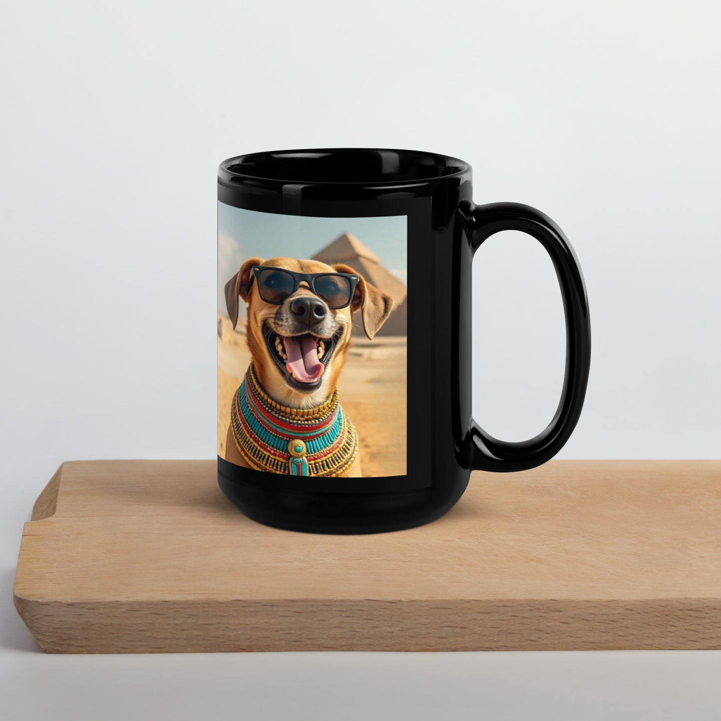 Black Glossy Mug - Dog in Sunglasses at Pyramids Mugs Refine Zone 15 oz  