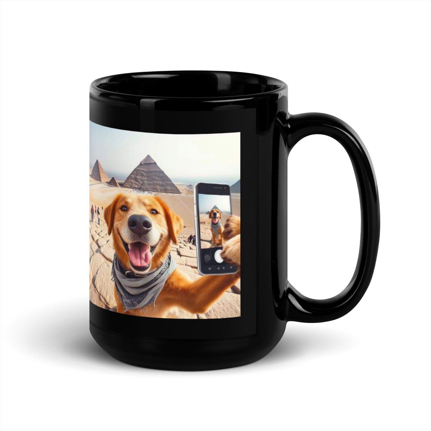 Black Glossy Mug - Dog Selfie at the Pyramids Mugs Refine Zone   