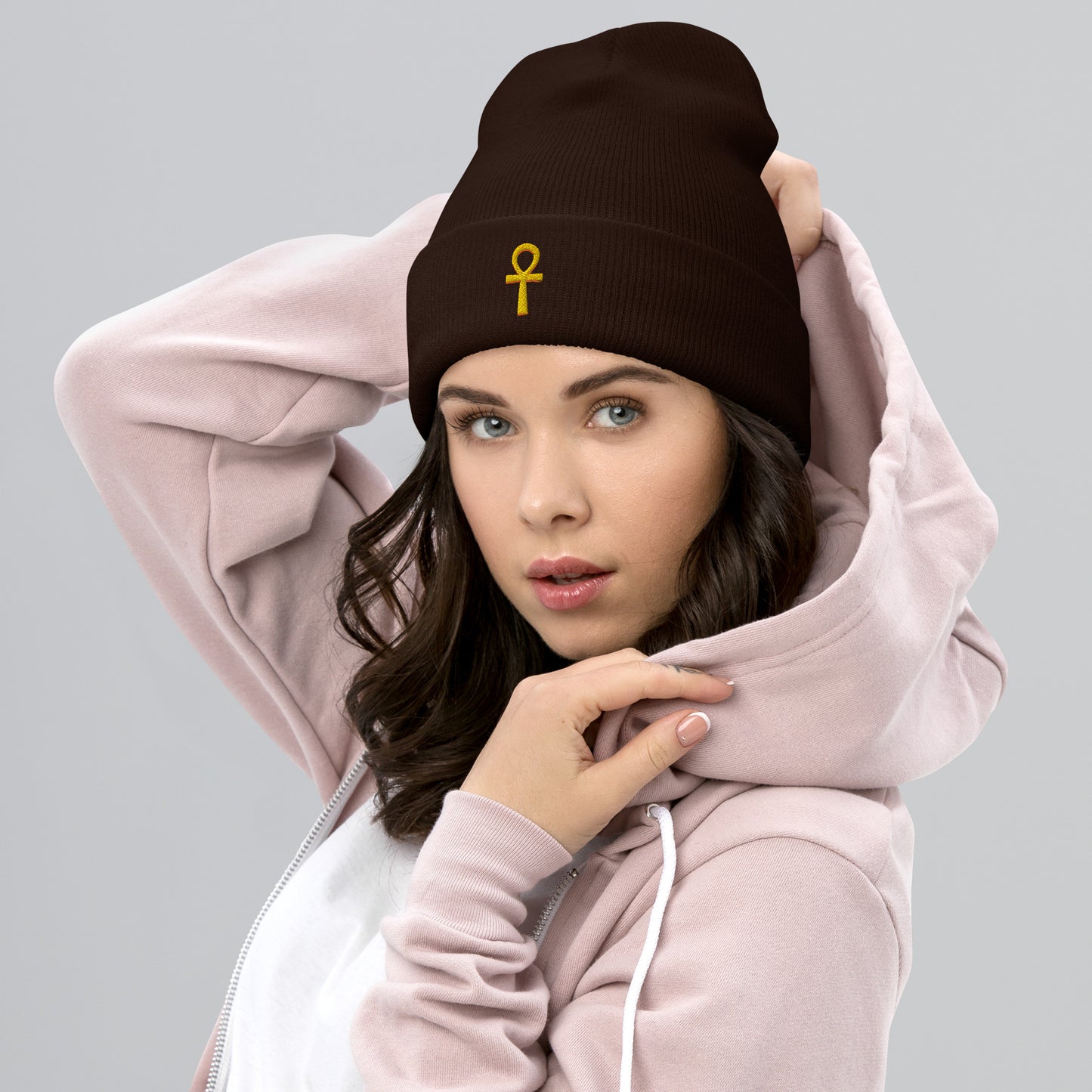 Cuffed Beanie – Ankh (☥) Beanies Refine Zone Brown  