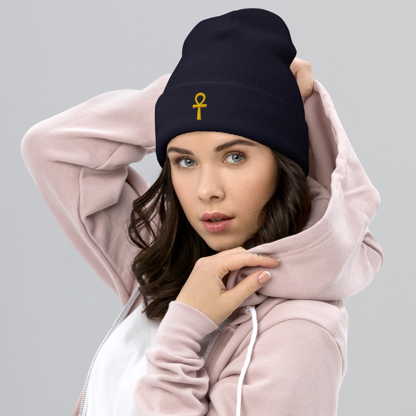 Cuffed Beanie – Ankh (☥) Beanies Refine Zone Navy  