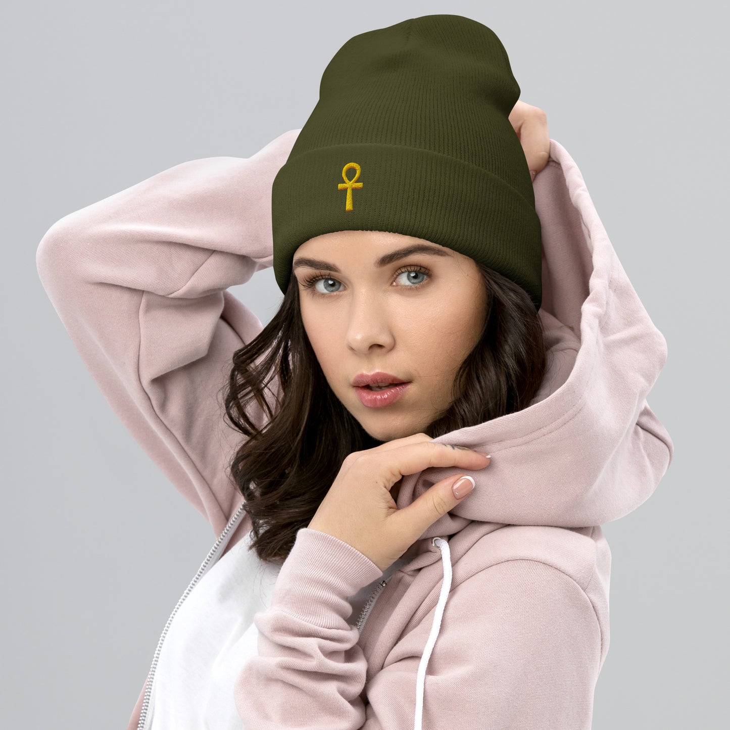 Cuffed Beanie – Ankh (☥) Beanies Refine Zone Olive  