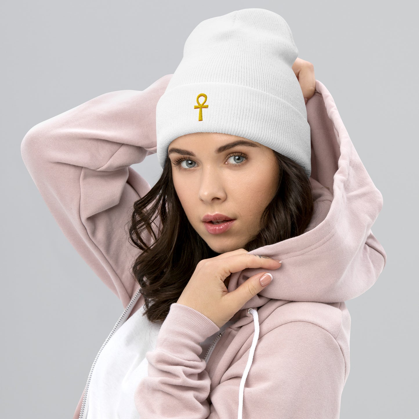 Cuffed Beanie – Ankh (☥) Beanies Refine Zone White  