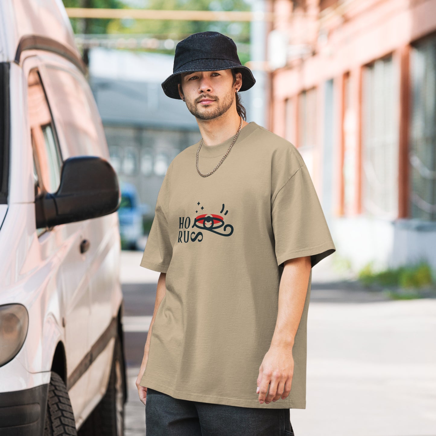 Oversized faded t-shirt - Eye of Horus T-Shirt Refine Zone Faded Khaki S 