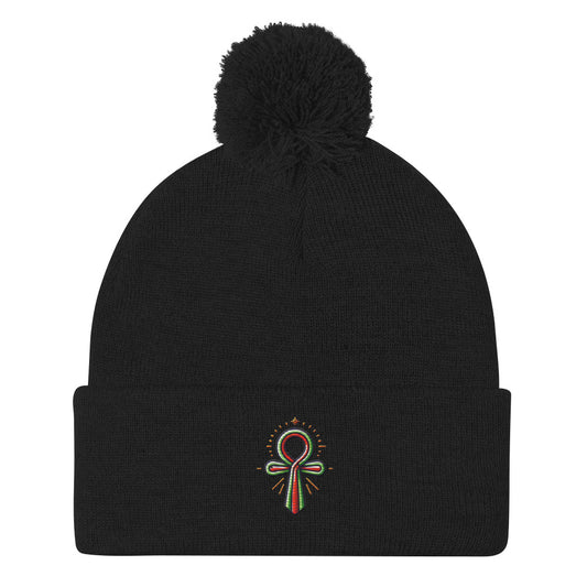 Pom-Pom Beanie with Ankh Charm – Stylish & Cozy pom-pom Refine Zone Black