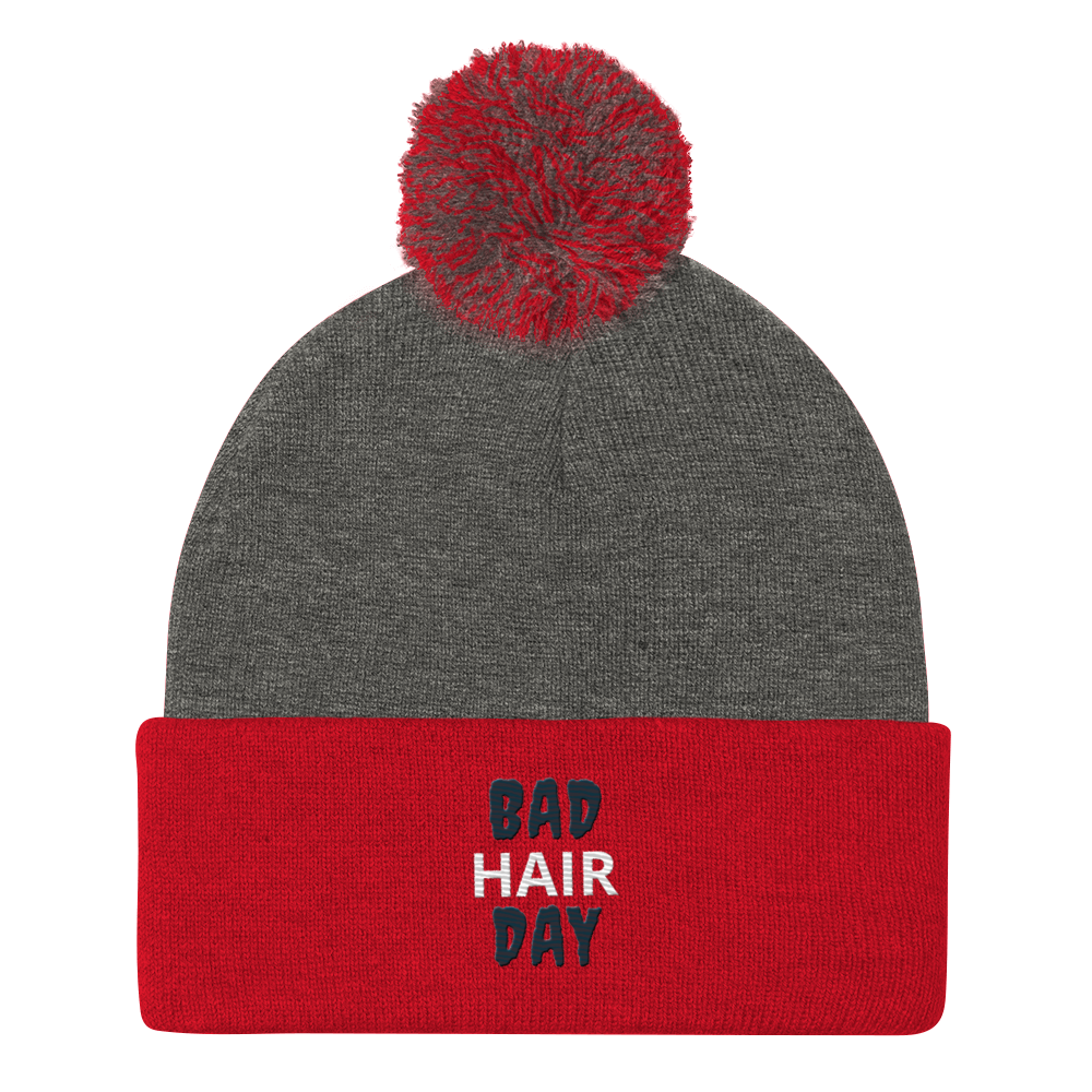 Pom-Pom Beanie - Bad Hair Day pom-pom Refine Zone Dark Heather Grey/ Red