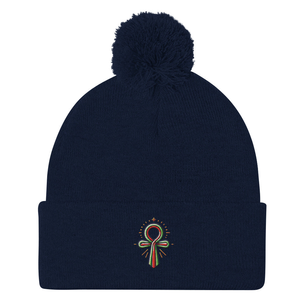 Pom-Pom Beanie with Ankh Charm – Stylish & Cozy pom-pom Refine Zone Navy