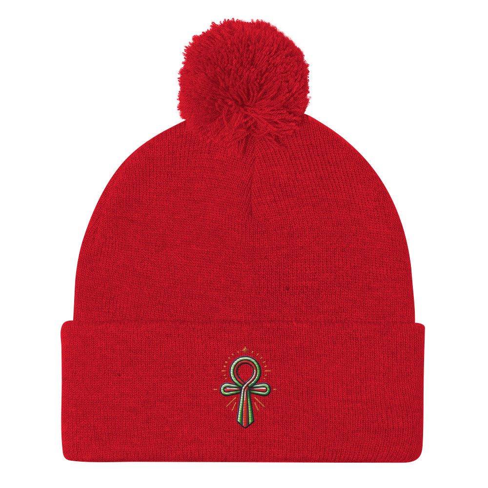 Pom-Pom Beanie with Ankh Charm – Stylish & Cozy pom-pom Refine Zone Red