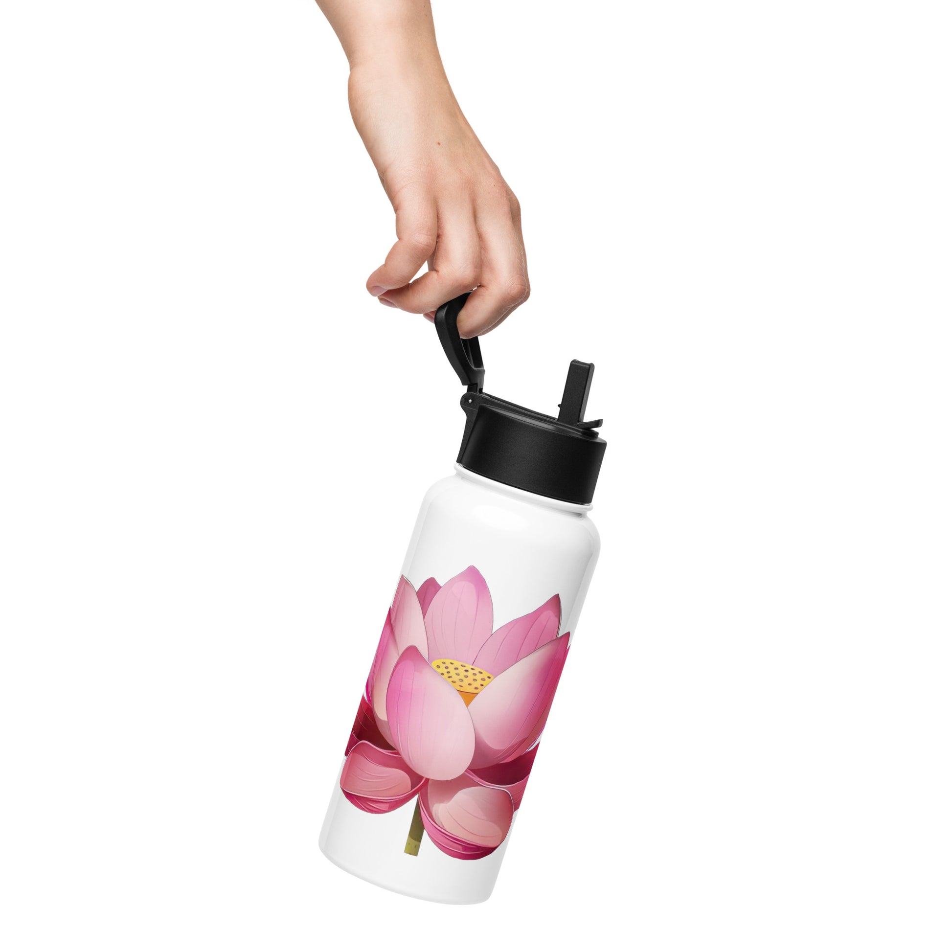 Stainless steel water bottle with a straw lid - Lotus Water Bottle Refine Zone   