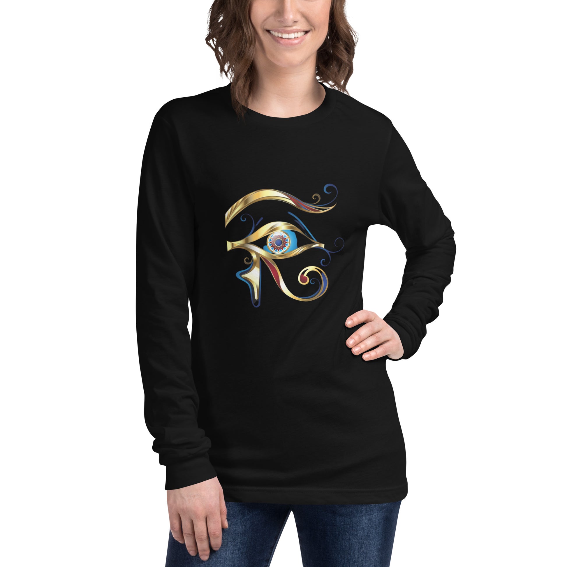 Unisex Long Sleeve Tee - Eye of Horus T-Shirt Refine Zone Black XS 