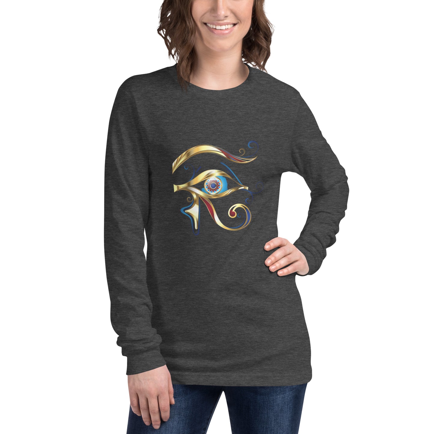 Unisex Long Sleeve Tee - Eye of Horus T-Shirt Refine Zone Dark Grey Heather XS 