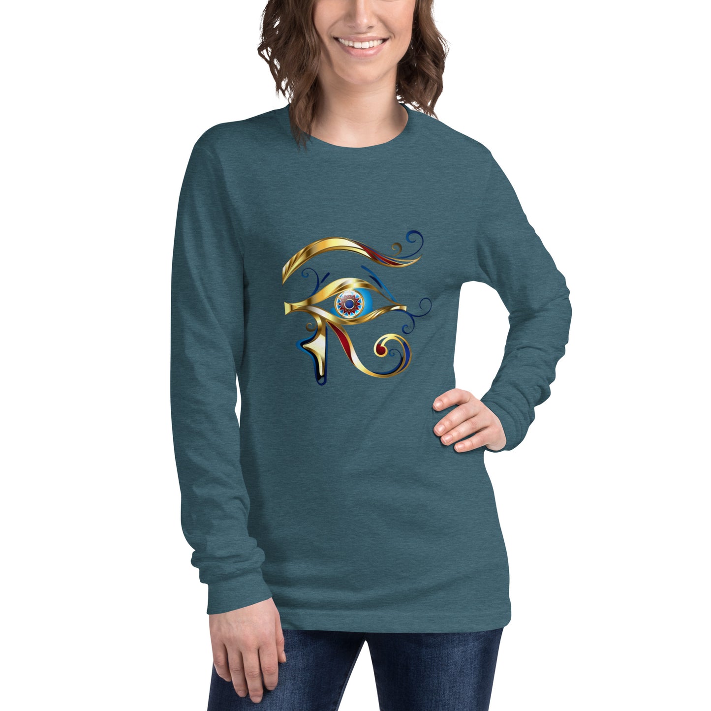 Unisex Long Sleeve Tee - Eye of Horus T-Shirt Refine Zone Heather Deep Teal XS 