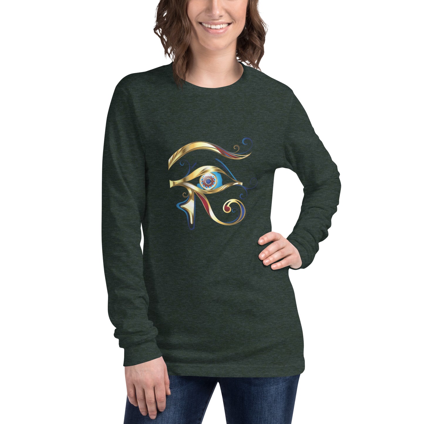 Unisex Long Sleeve Tee - Eye of Horus T-Shirt Refine Zone Heather Forest XS 