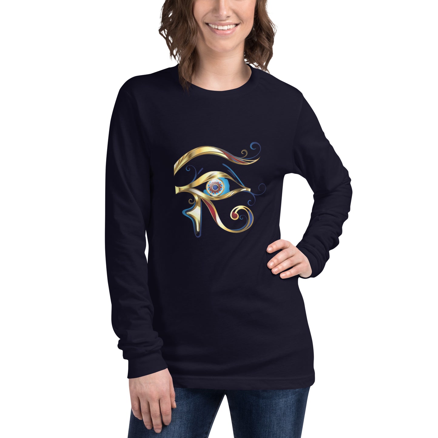 Unisex Long Sleeve Tee - Eye of Horus T-Shirt Refine Zone Navy XS 