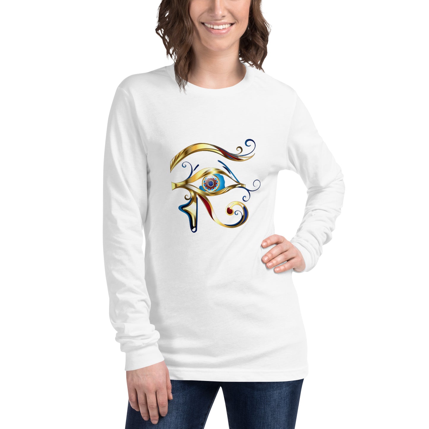 Unisex Long Sleeve Tee - Eye of Horus T-Shirt Refine Zone White XS 