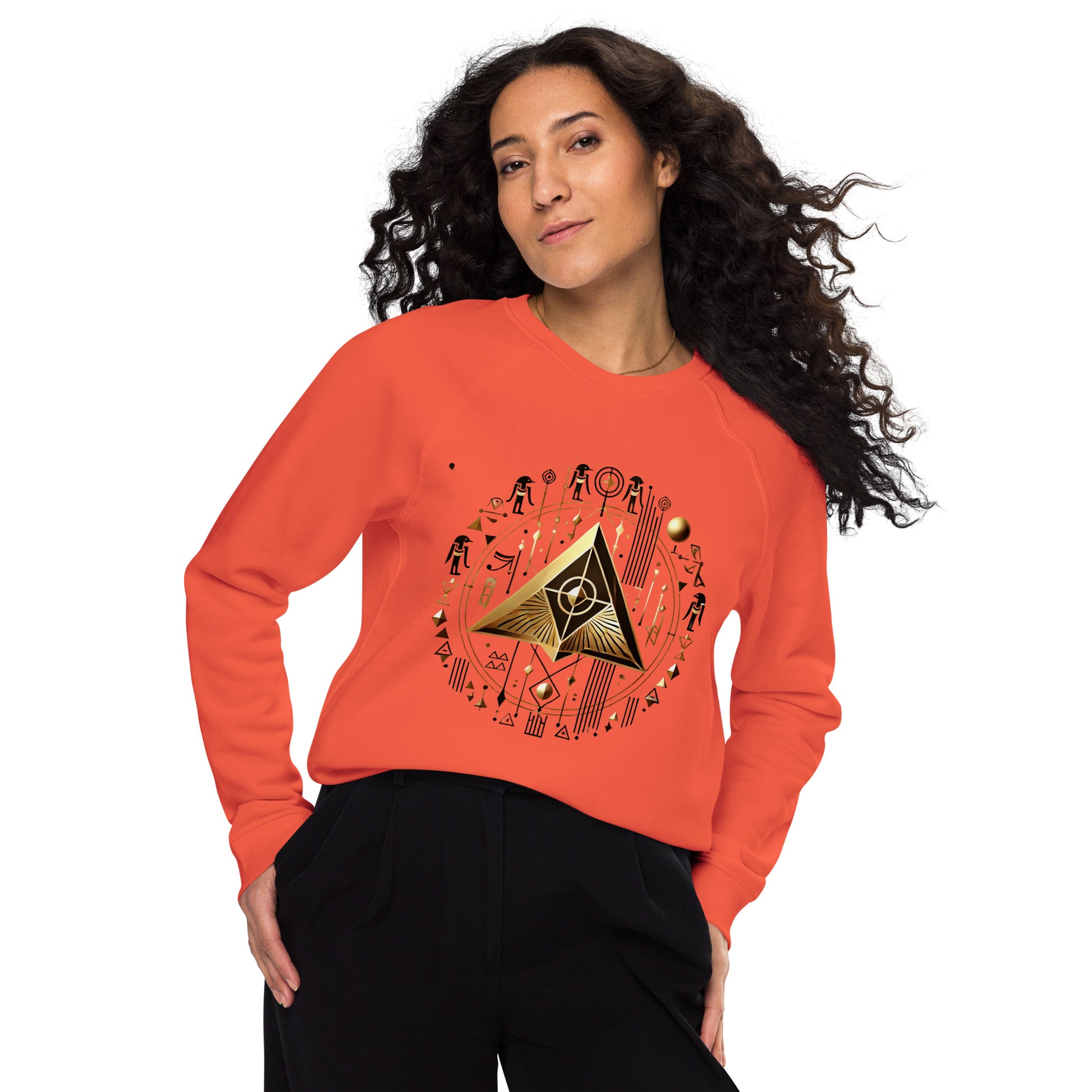 Unisex organic raglan sweatshirt - Grand Pyramid Sweatshirt Refine Zone Burnt Orange XS 