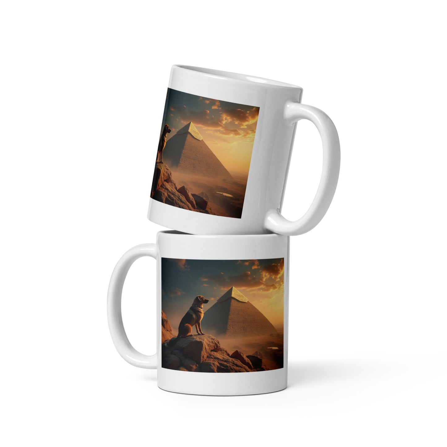 White glossy mug - Dog & Pyramids Under Sky Mugs Refine Zone 11 oz  