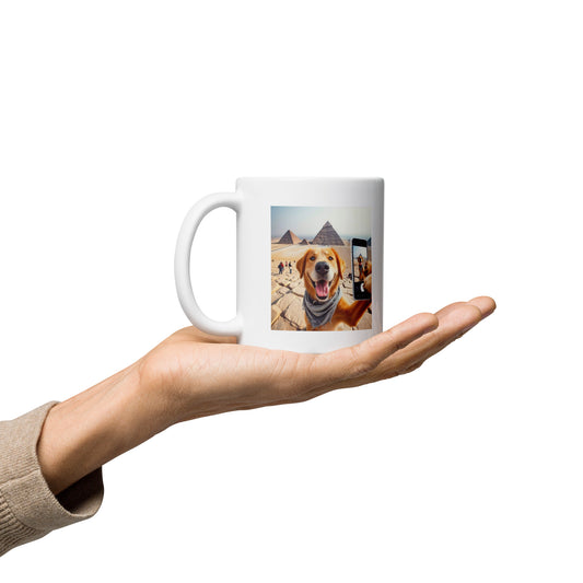 White glossy mug - Dog Selfie at the Pyramids Mugs Refine Zone   