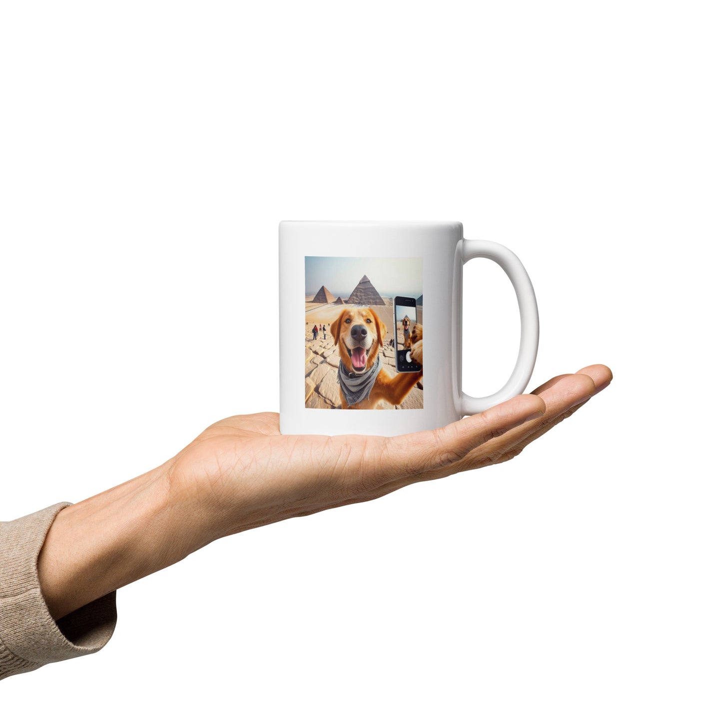 White glossy mug - Dog Selfie at the Pyramids Mugs Refine Zone 11 oz  