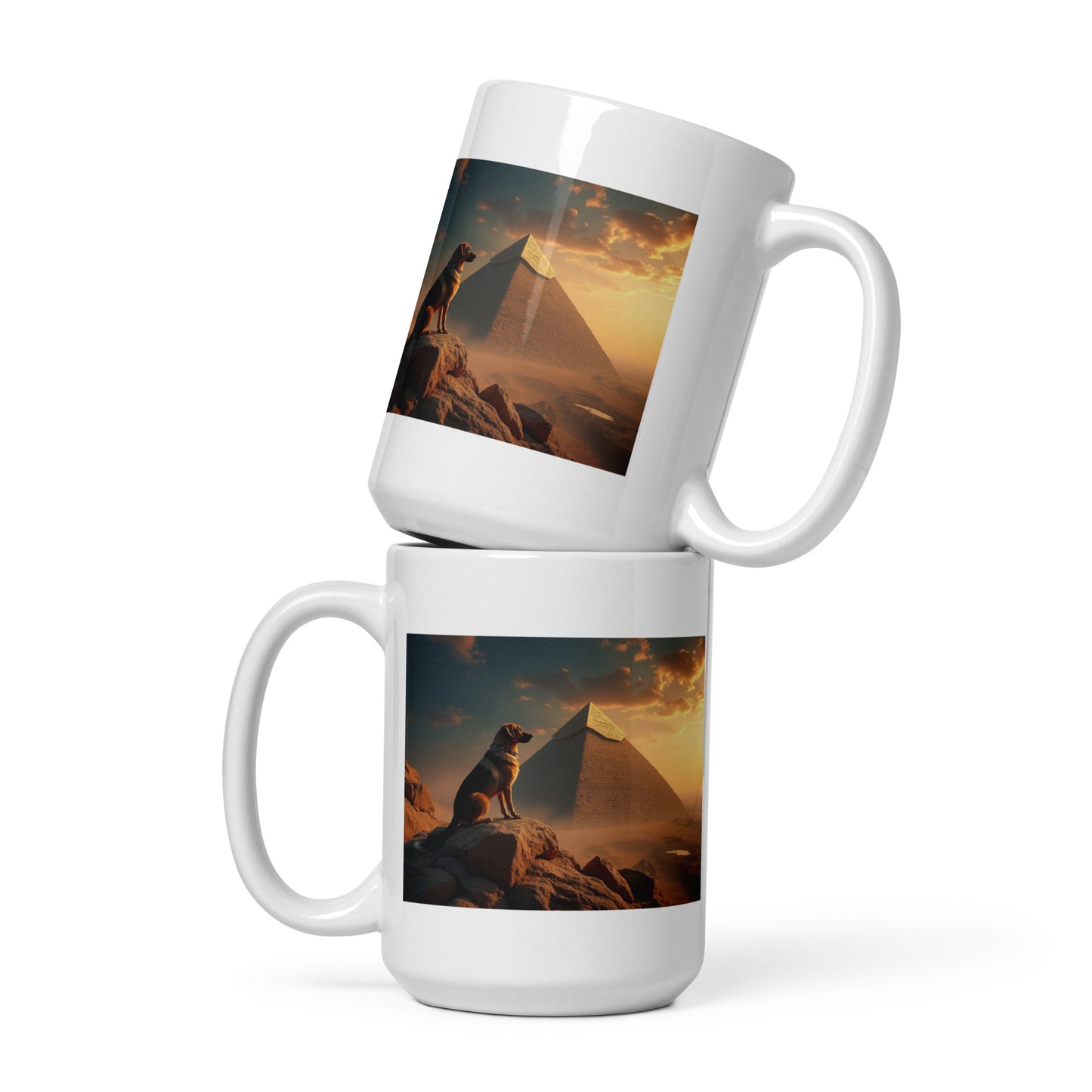 White glossy mug - Dog & Pyramids Under Sky Mugs Refine Zone 15 oz  