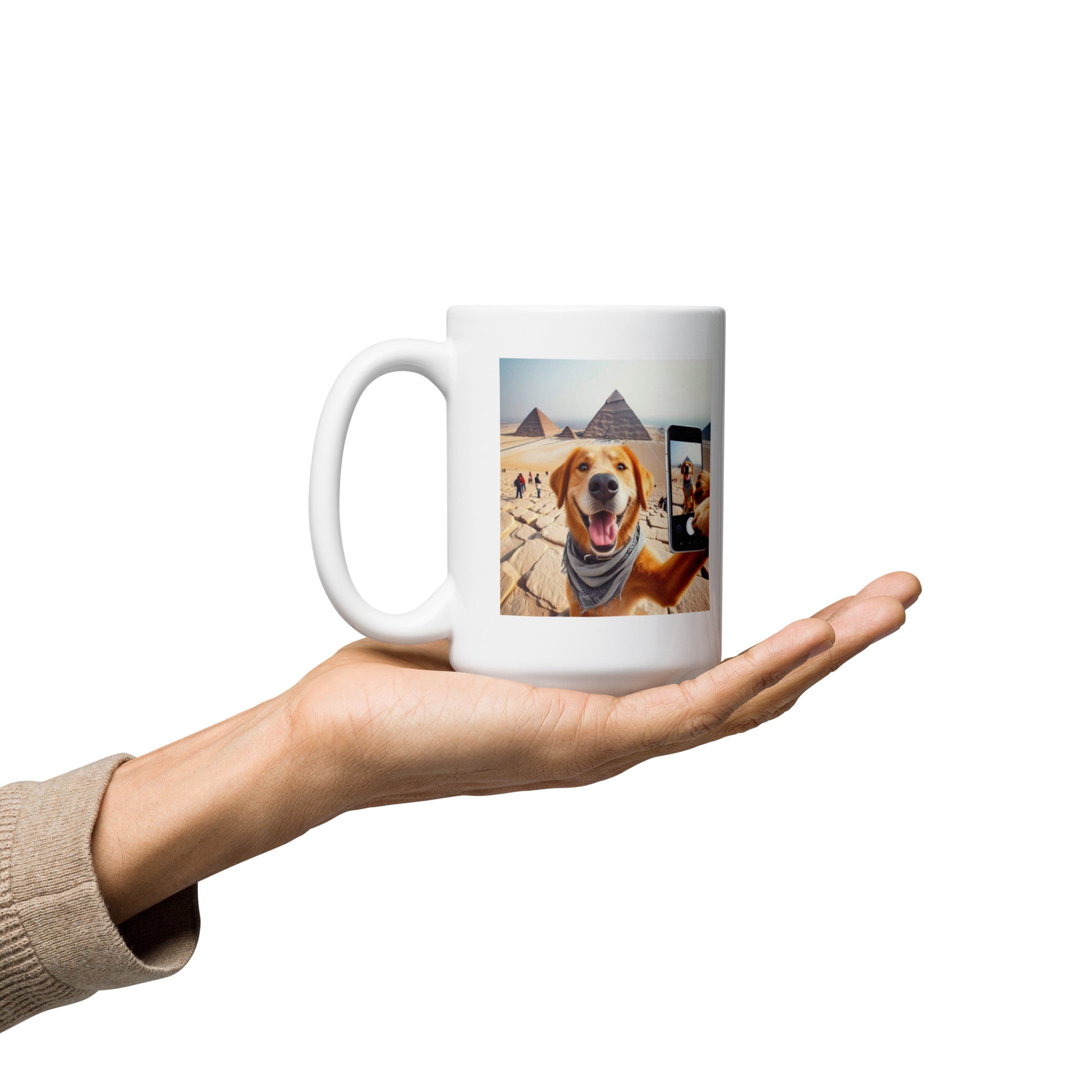 White glossy mug - Dog Selfie at the Pyramids Mugs Refine Zone   