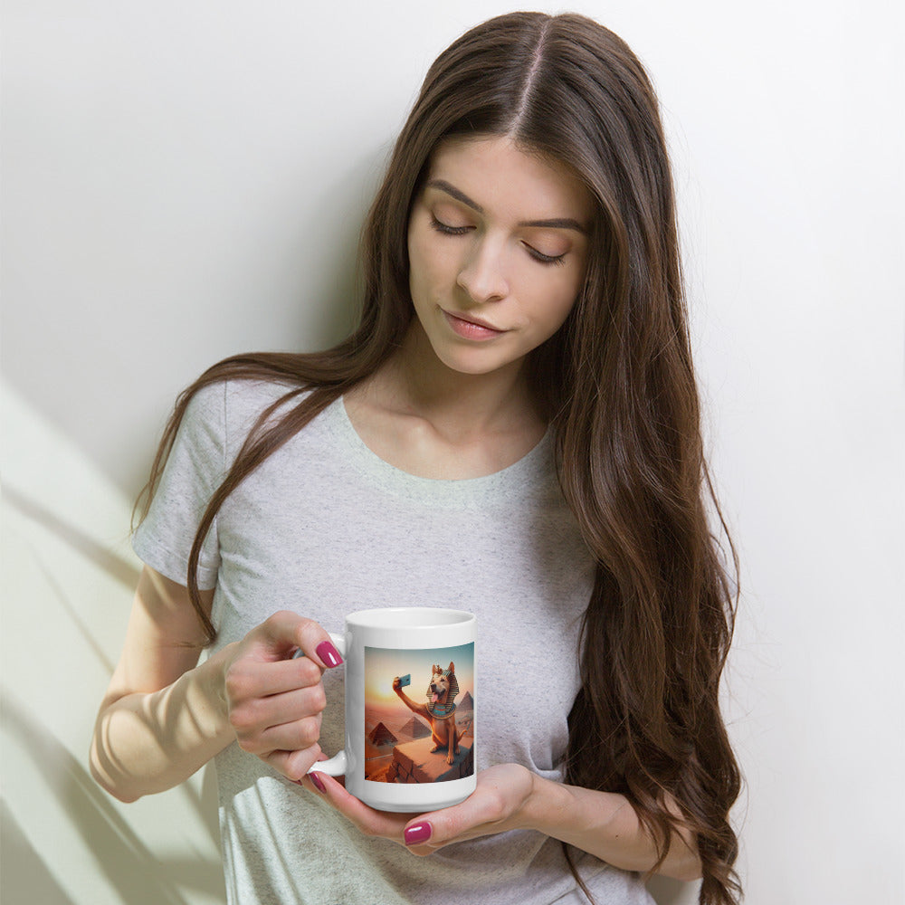 White glossy mug - Legendary Dog Selfie at the Pyramids Mugs Refine Zone 15 oz  