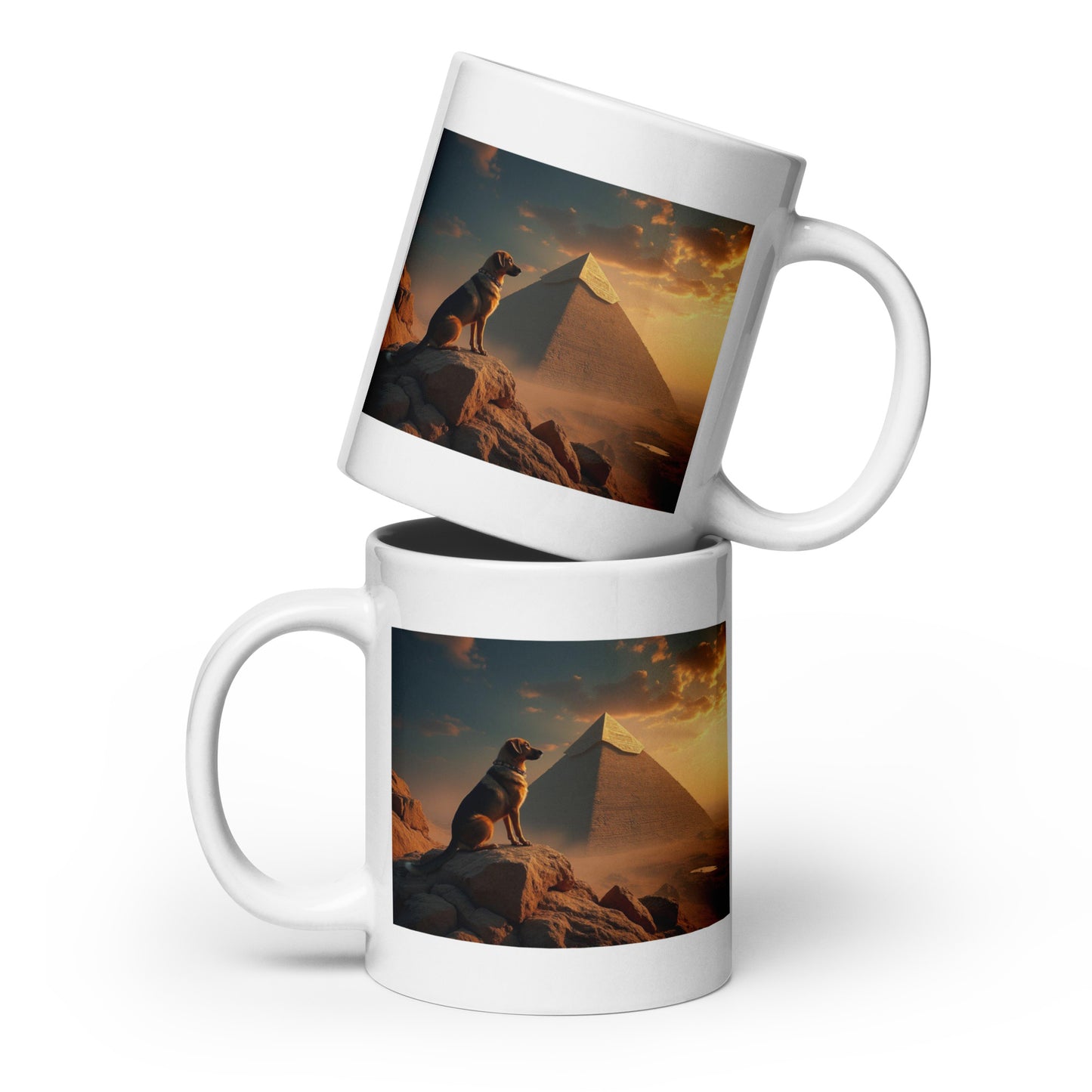 White glossy mug - Dog & Pyramids Under Sky Mugs Refine Zone 20 oz  