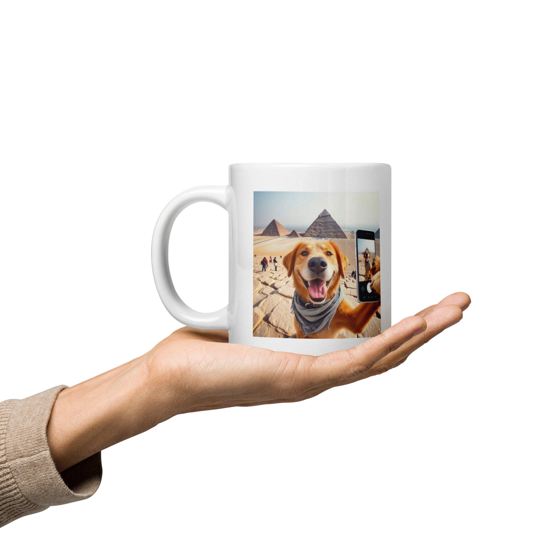 White glossy mug - Dog Selfie at the Pyramids Mugs Refine Zone   