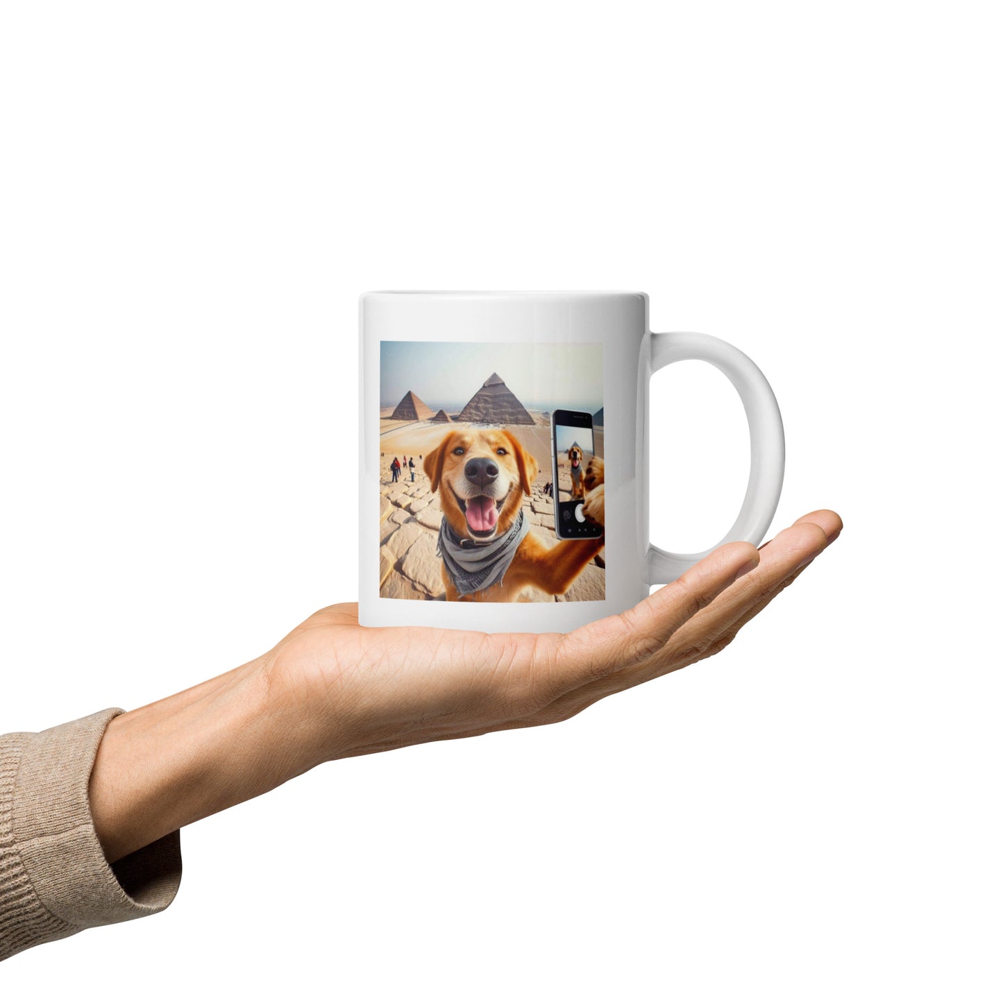 White glossy mug - Dog Selfie at the Pyramids Mugs Refine Zone 20 oz  